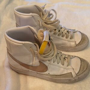 White and Pink High-Top Sneakers